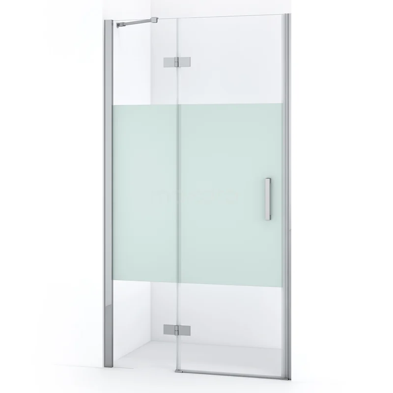 Duschtür Diamond 90cm aus klarem Sicherheitsglas mit mattem Streifen Chrom DDB21361213C Glas Duschtür mit Mattglas-Panel, Aluminiumrahmen und stilvollem Griff, perfekt für ein modernes Badezimmer.