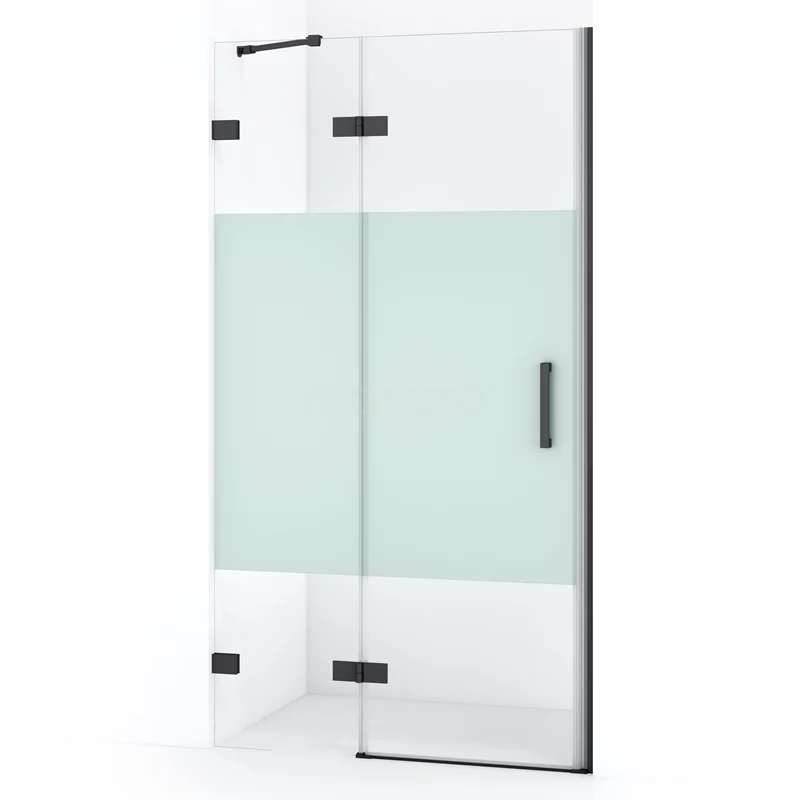 Diamond Shower door | 100 cm Black chrome Clear with matt strip Pivot door DDB21461223BC