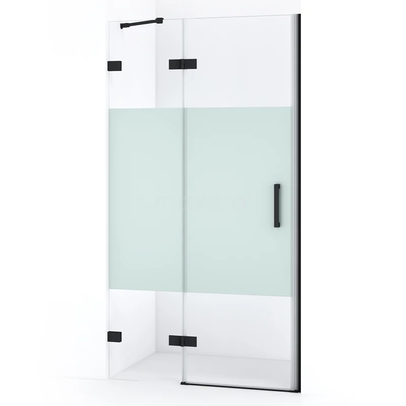 Diamond Shower door | 90 cm Matte black Clear with matt strip Pivot door DDB21361223MB