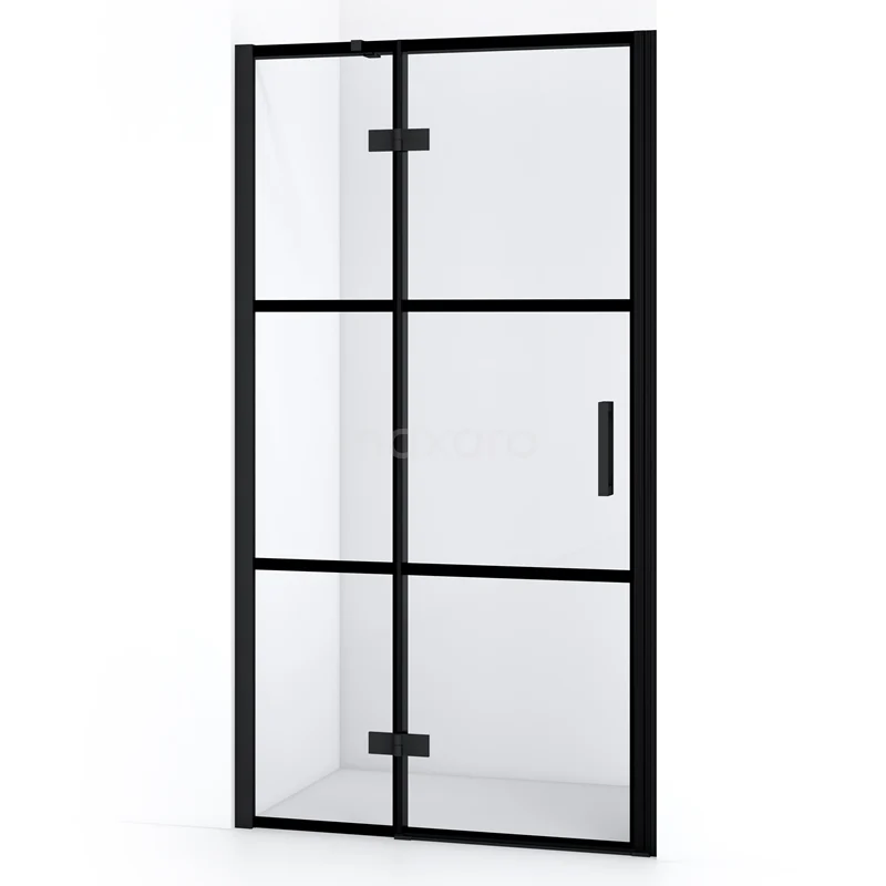 Diamond Shower door | 100 cm Matte black Clear with 4 black stripes Pivot door DDB21461318MB
