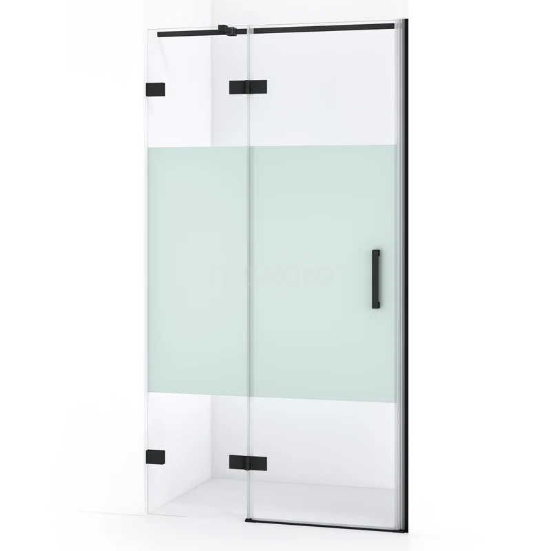 Duschtür Diamond 90cm aus klarem Sicherheitsglas mit mattem Streifen Matt Schwarz DDB21361323MB Glasene Duschwand mit mattem Segment, schwarzem Metallprofil, Schiebetürdesign; stilvolle Ergänzung zu modernen Bädern.