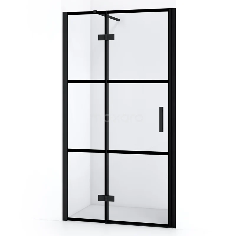 Diamond Shower door | 90 cm Matte black Clear with 4 black stripes Pivot door DDB21362118MB