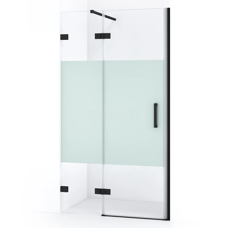 Duschtür Diamond 100cm aus klarem Sicherheitsglas mit mattem Streifen Matt Schwarz DDB21462123MB Duschkabine mit Mattglas-Einsatz, Eckmodell, Schwarzrahmen und schnörkellosem Design; stilvolle Ergänzung für jedes moderne Badezimmer.