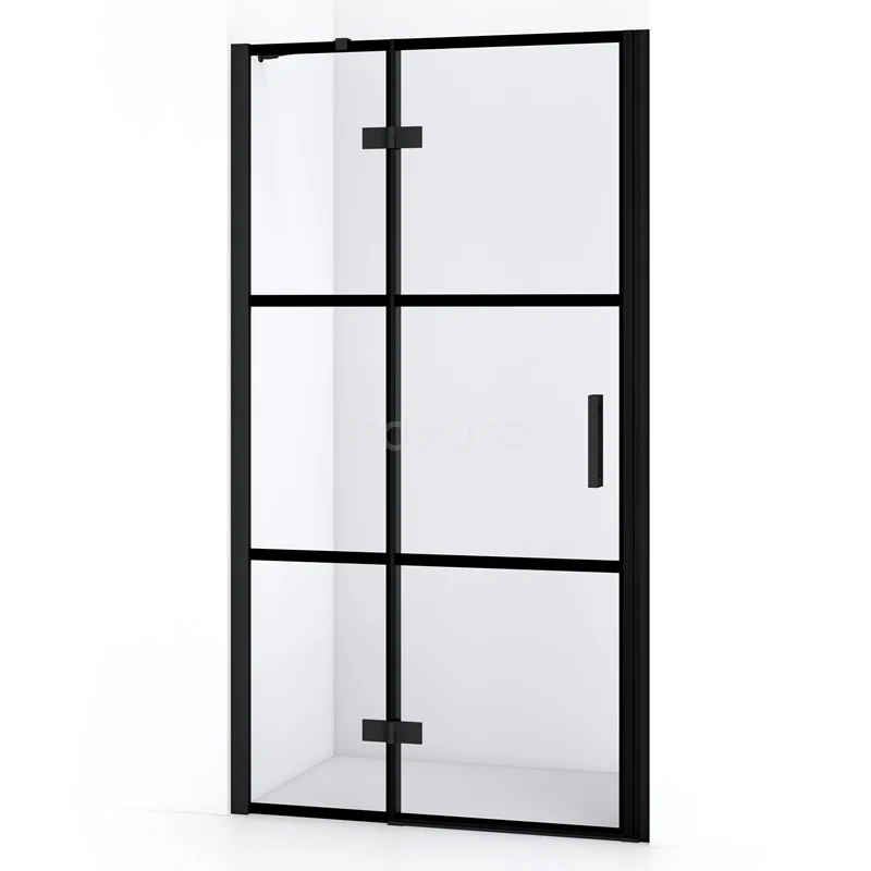 Duschtür Diamond 100cm aus klarem Sicherheitsglas mit schwarzen Streifen Matt Schwarz DDB21462218MB Schwarze Duschtür mit industriellem Gitterdesign, Klarglas und Metallrahmen, perfekt für moderne Bäder.