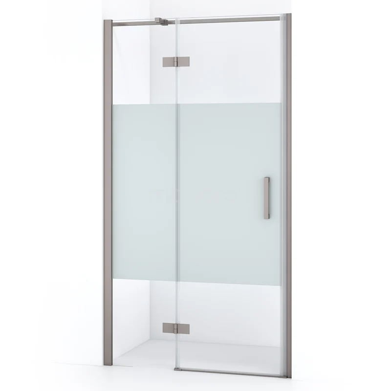 Diamant-Duschtüren DDB21362313BR GlasduschTür mit matt weißem Streifen, Aluminiumrahmung und Haltegriff, perfekt für einen modernen Badezimmerstil.