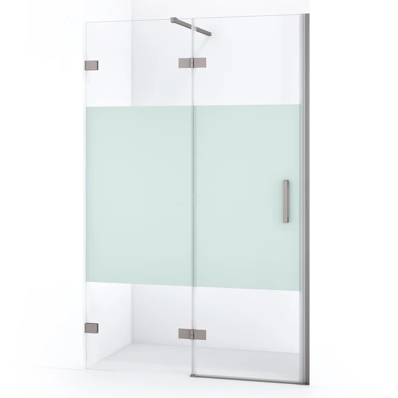 Duschtür Diamond 110cm aus klarem Sicherheitsglas mit mattem Streifen aus gebürstetem Edelstahl DDB21651123BR Duschtür mit Mattglasstreifen, Eckmontage, rostfreie Scharniere, geeignet für moderne Bäder.