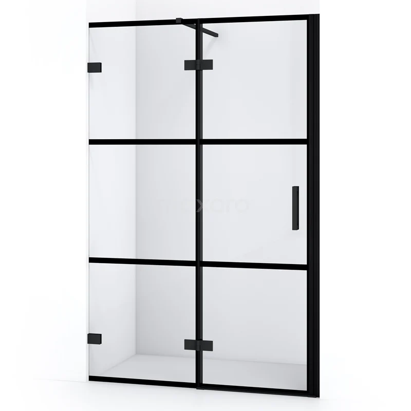 Diamond Shower door | 110 cm Matte black Clear with 4 black stripes Pivot door DDB21651128MB
