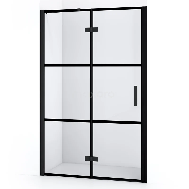 Duschtür Diamond 120cm aus klarem Sicherheitsglas mit schwarzen Streifen Matt Schwarz DDB21661218MB Schwarze Stahl-Duschtür mit Glas und industriellem Look, ideal als moderne Badezimmerlösung.