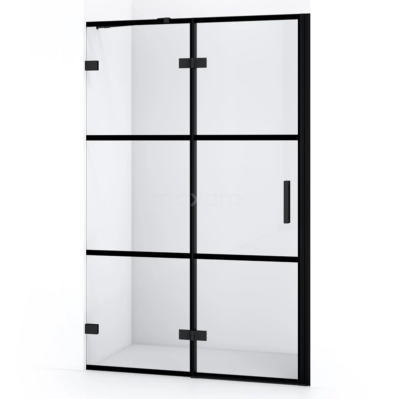 Duschtür Diamond 120cm aus klarem Sicherheitsglas mit schwarzen Streifen Matt Schwarz DDB21661228MB Matt Schwarz industrielle Duschwand mit Klarglas und Fachteilung, ideal für einen modernen Badezimmerstil.