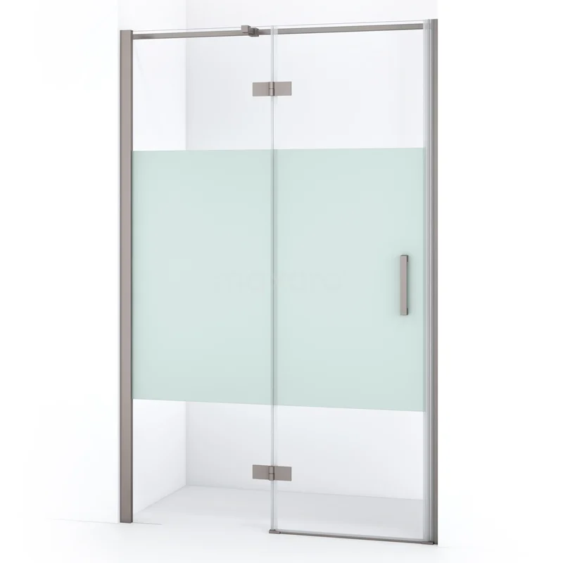 Duschtür Diamond 120cm aus klarem Sicherheitsglas mit mattem Streifen aus gebürstetem Edelstahl DDB21661313BR Duschtür mit Mattglas und Chromprofil, platzsparendes Design für moderne Bäder.