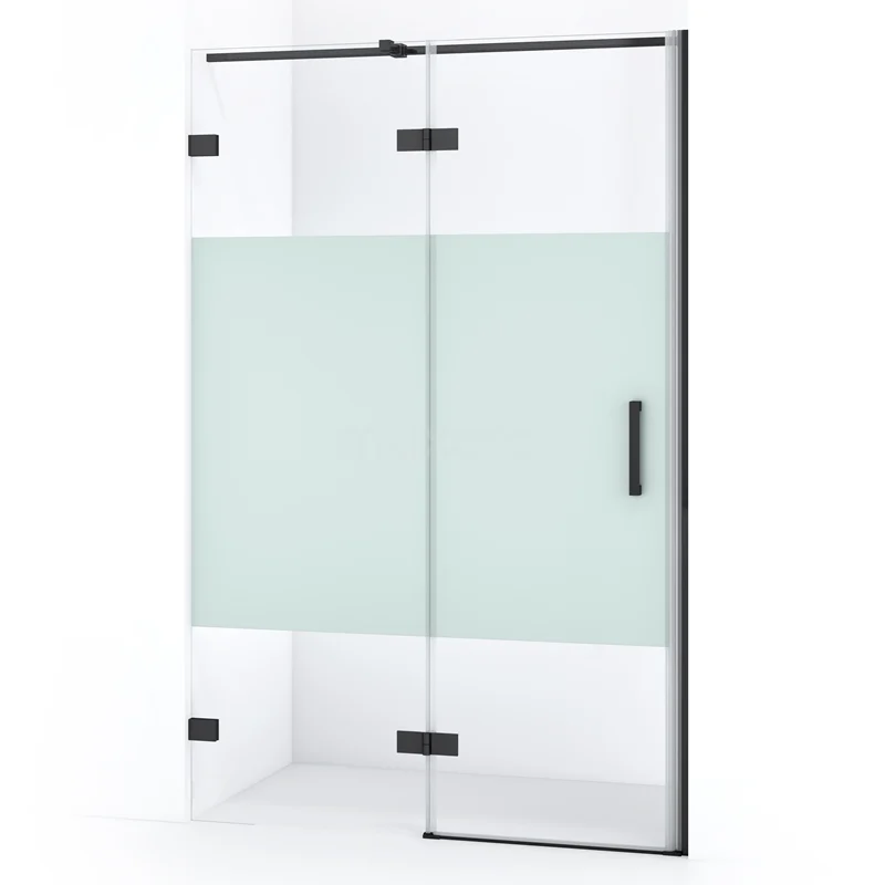 Diamond Shower door | 120 cm Black chrome Clear with matt strip Pivot door DDB21661323BC