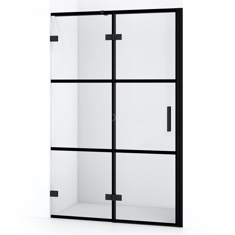 Diamond Shower door | 110 cm Matte black Clear with 4 black stripes Pivot door DDB21651328MB