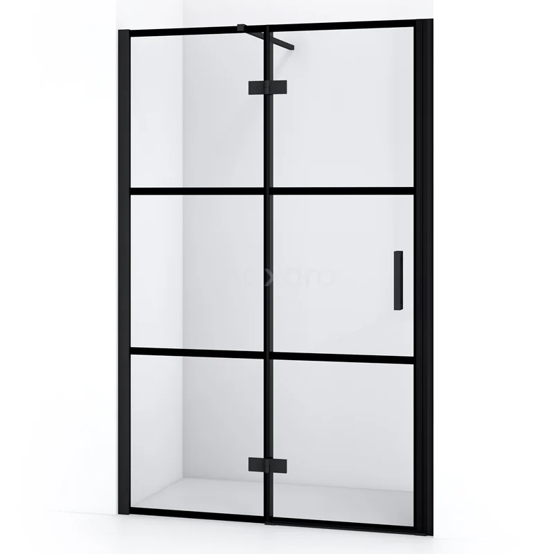 Diamond Shower door | 110 cm Matte black Clear with 4 black stripes Pivot door DDB21652118MB