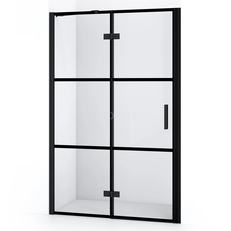 Diamond Shower door | 120 cm Matte black Clear with 4 black stripes Pivot door DDB21662218MB
