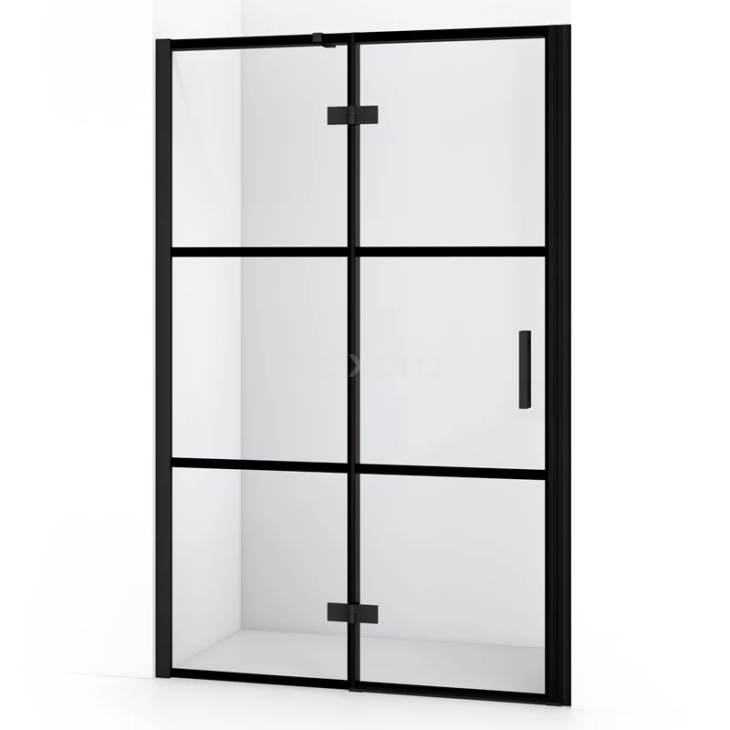 Duschtür Diamond 110cm aus klarem Sicherheitsglas mit schwarzen Streifen Matt Schwarz DDB21652318MB Schwarze Duschwand mit industriellem Design, Matt Schwarz Rahmen und Klarglas, perfekt als stilvolle Ergänzung für jedes Badezimmer.