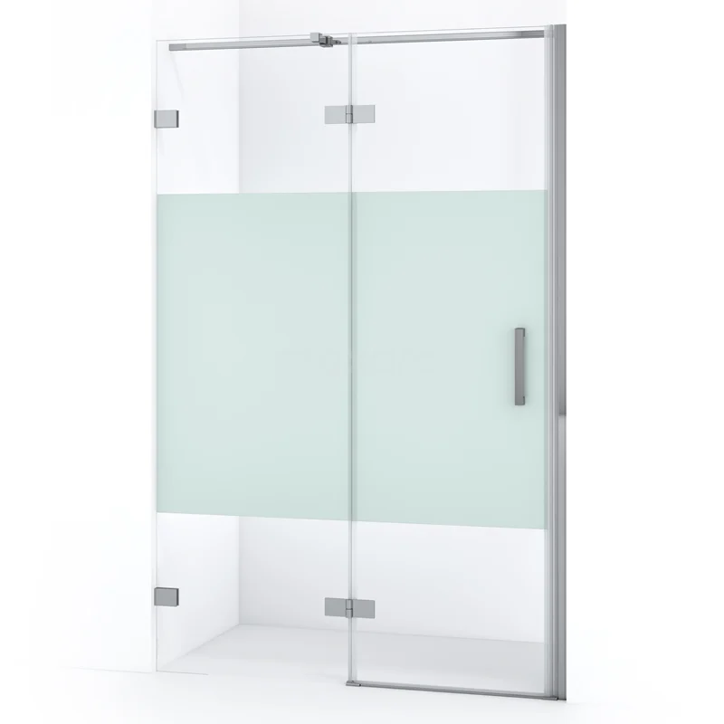 Diamond Duschtür | 120 cm Chrom Klar mit matter Streifen Drehtür DDB21662323C Glas Duschwand mit Schiebetür, Aluminiumrahmen und mattglas Paneel, ideal für eine moderne Badezimmergestaltung.
