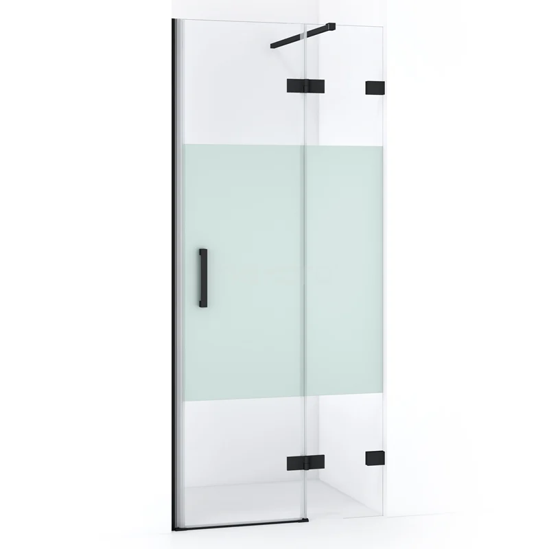 Diamond Shower door | 80 cm Matte black Clear with matt strip Pivot door DDB22351123MB