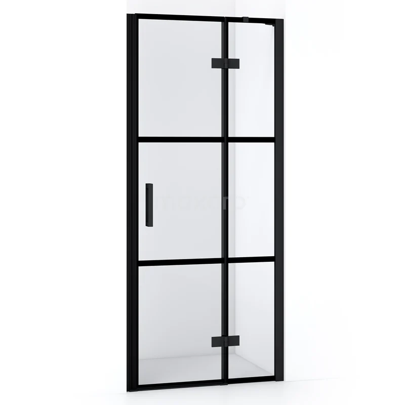 Diamond Shower door | 80 cm Matte black Clear with 4 black stripes Pivot door DDB22351218MB
