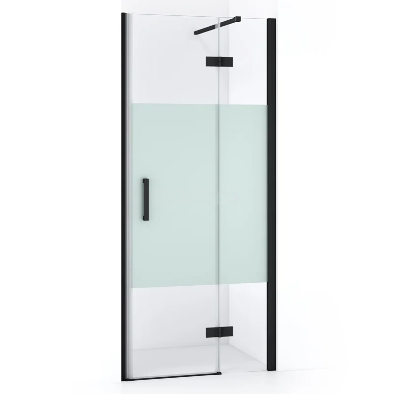 Diamond Shower door | 80 cm Matte black Clear with matt strip Pivot door DDB22352113MB