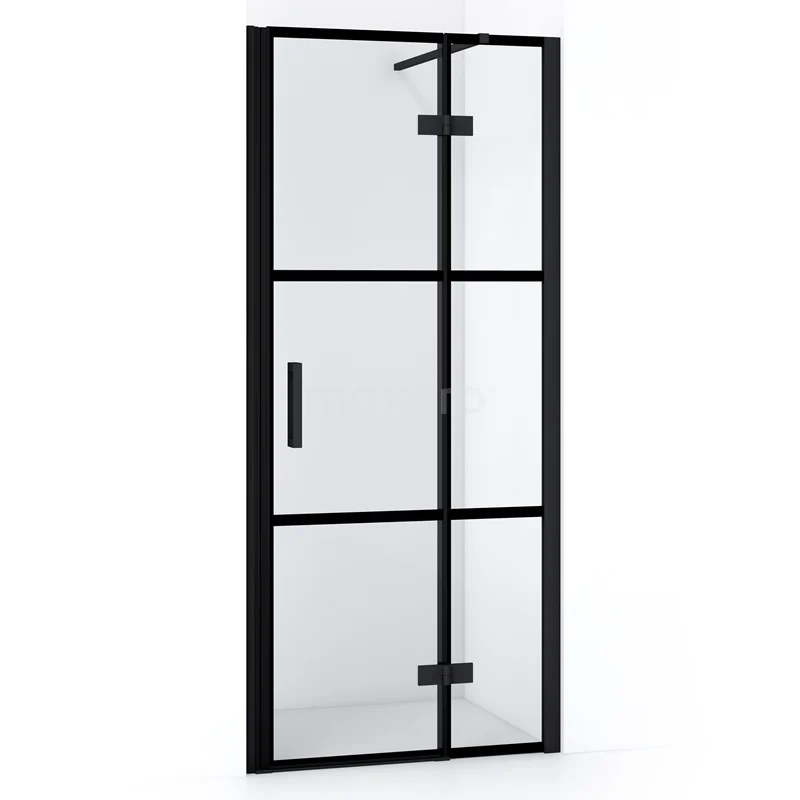 Diamond Shower door | 80 cm Matte black Clear with 4 black stripes Pivot door DDB22352118MB