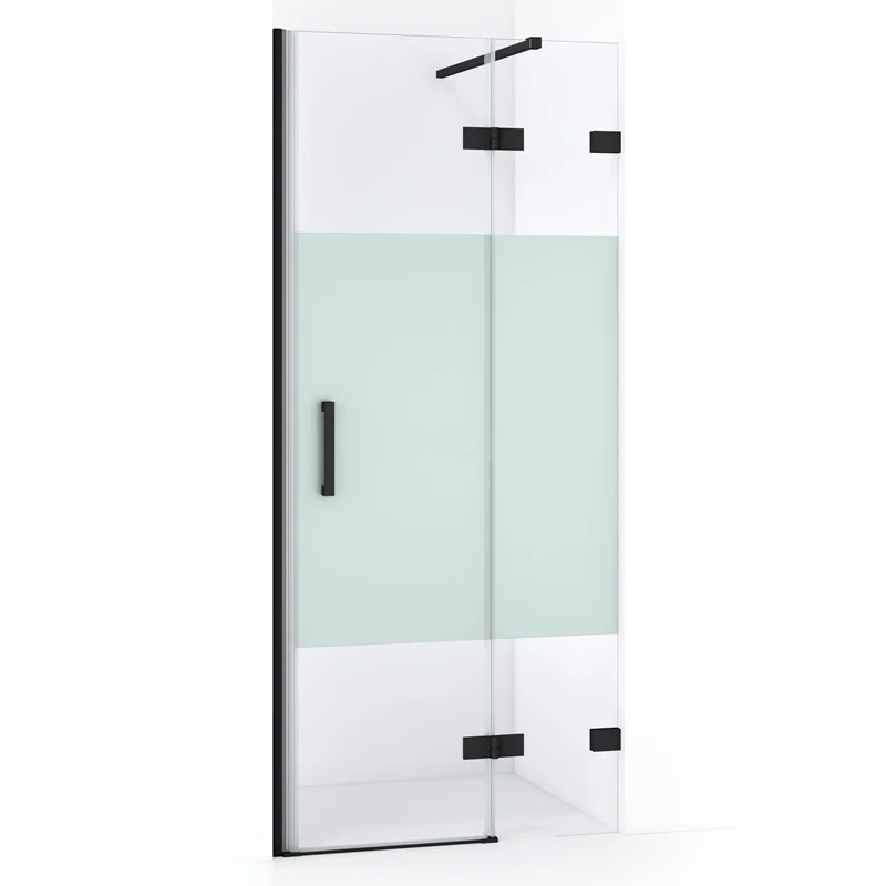 Duschtür Diamond 80cm aus klarem Sicherheitsglas mit mattem Streifen Matt Schwarz DDB22352123MB GlasduschTür mit mattem Mittelpaneel, schwarzen Scharnieren und Haltegriff; stilvolles und modernes Badezimmerdesign.