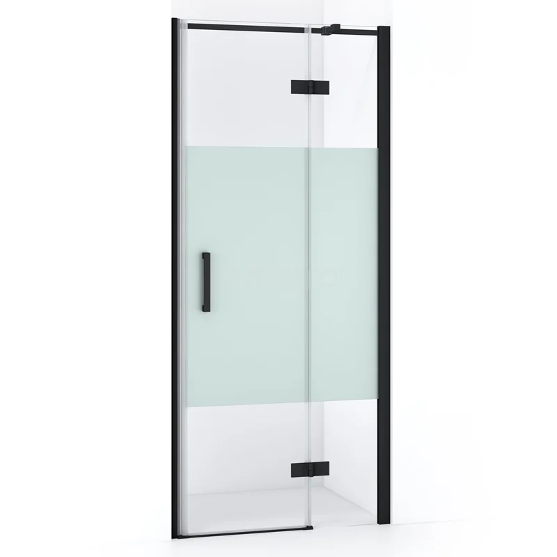 Diamond Shower door | 80 cm Matte black Clear with matt strip Pivot door DDB22352313MB