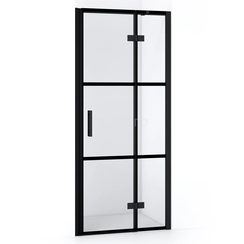 Diamond Shower door | 80 cm Matte black Clear with 4 black stripes Pivot door DDB22352318MB