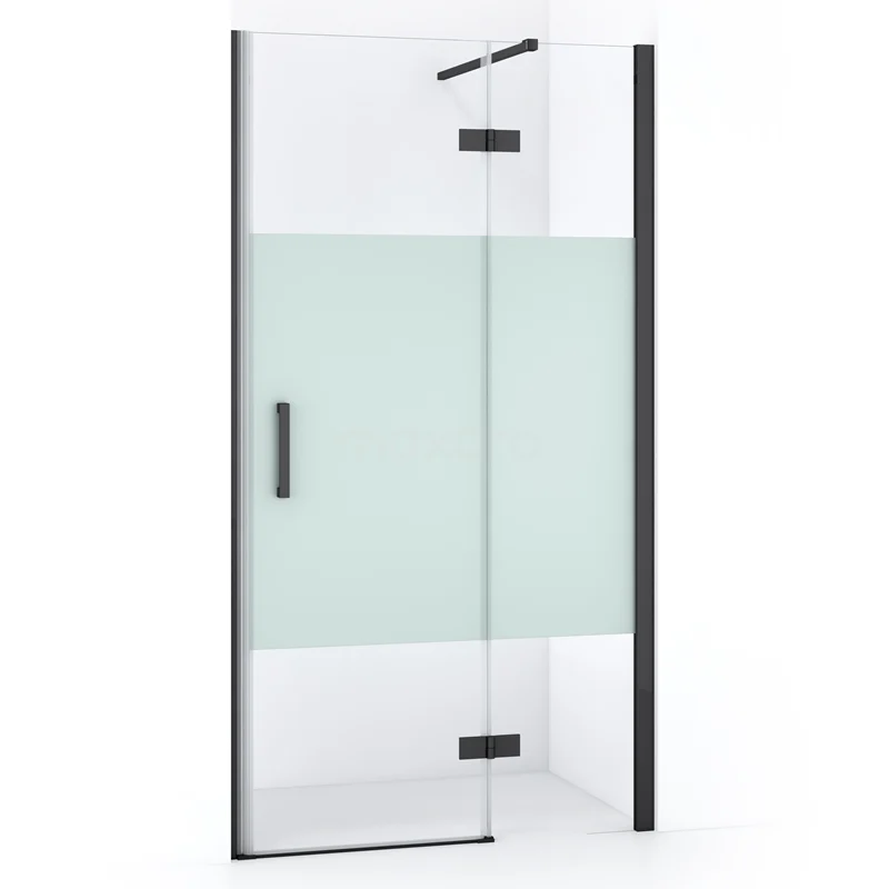 Diamond Shower door | 90 cm Black chrome Clear with matt strip Pivot door DDB22361113BCN