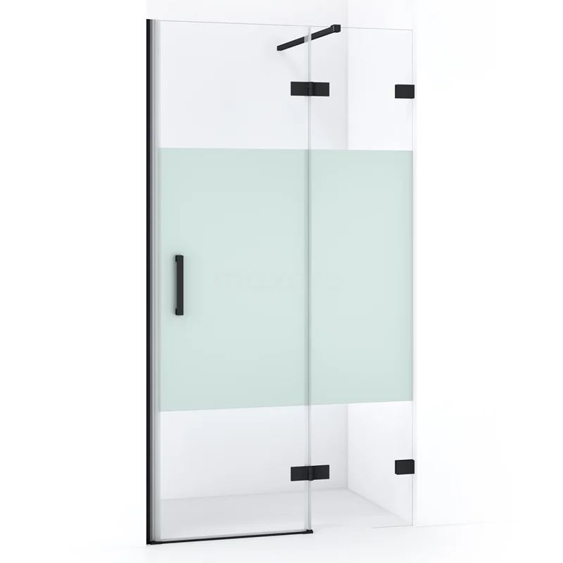 Diamond Shower door | 100 cm Matte black Clear with matt strip Pivot door DDB22461123MB