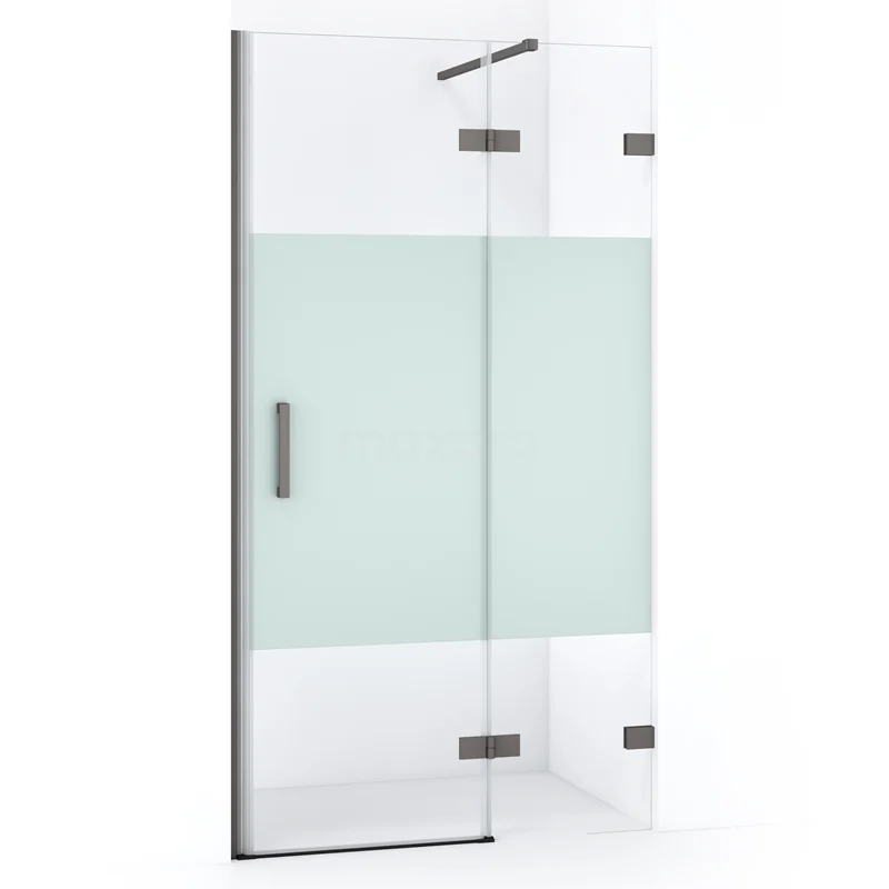 Diamond Shower door | 100 cm Black metal Clear with matt strip Pivot door DDB22461123ZM