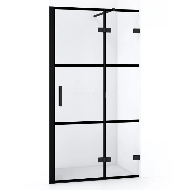 Diamond Shower door | 100 cm Matte black Clear with 4 black stripes Pivot door DDB22461128MB