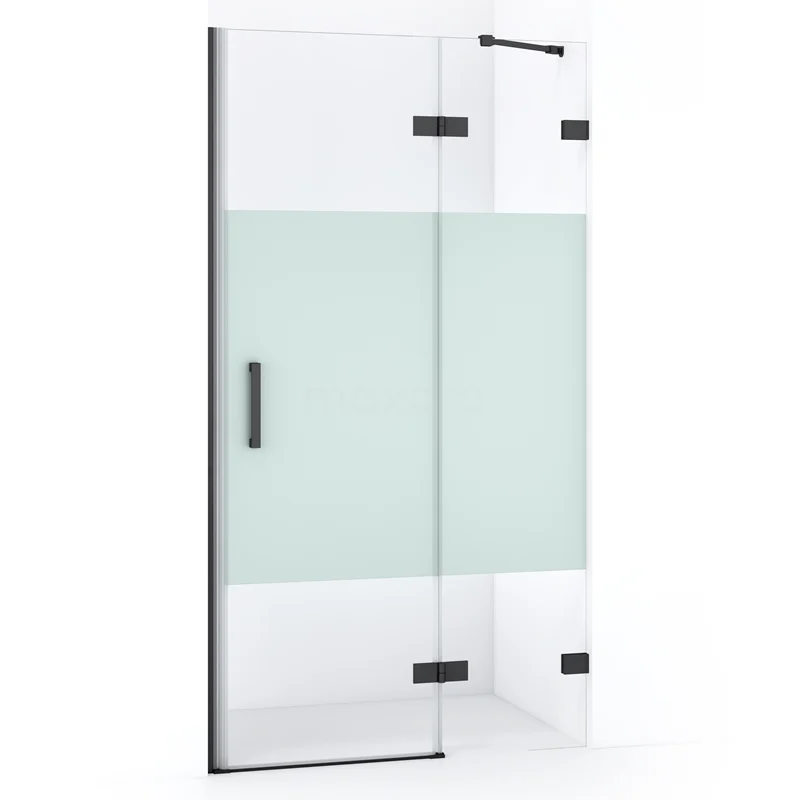 Diamond Shower door | 100 cm Black chrome Clear with matt strip Pivot door DDB22461223BC