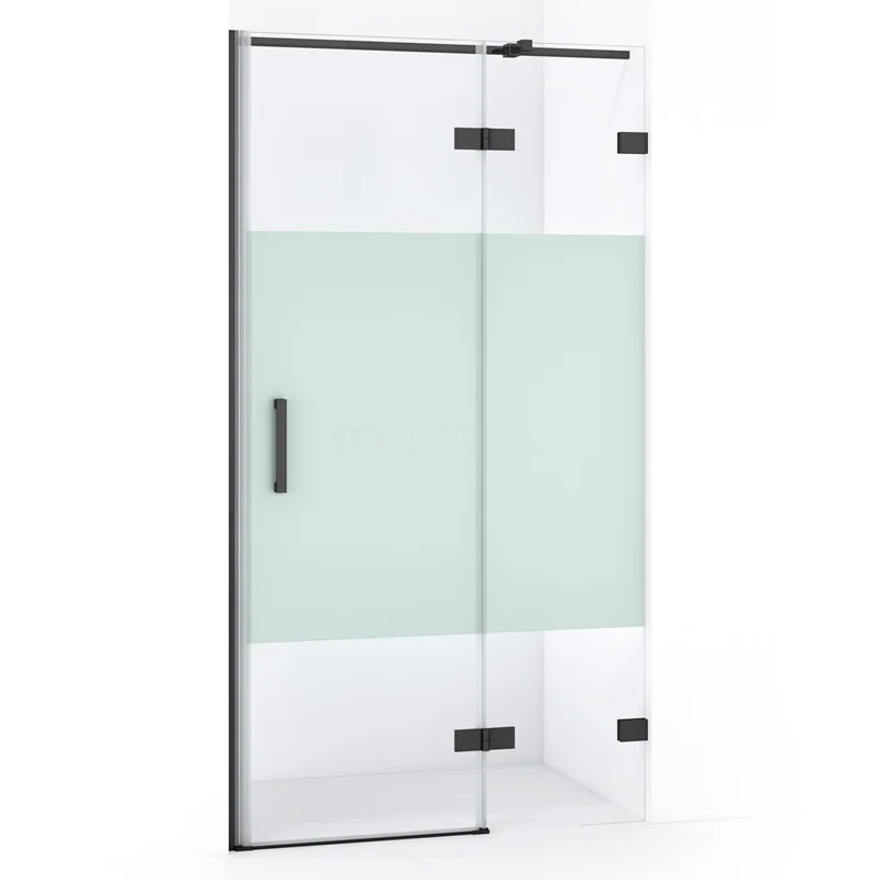 Diamond Shower door | 100 cm Black chrome Clear with matt strip Pivot door DDB22461323BC