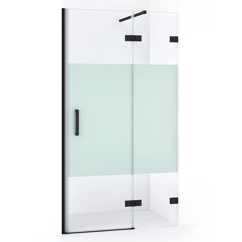 Duschtür Diamond 90cm aus klarem Sicherheitsglas mit mattem Streifen Matt Schwarz DDB22362123MB Duschtür mit Mattglas, schwarzen Akzenten und Schiebemechanismus. Ideal für ein modernes Badezimmer.