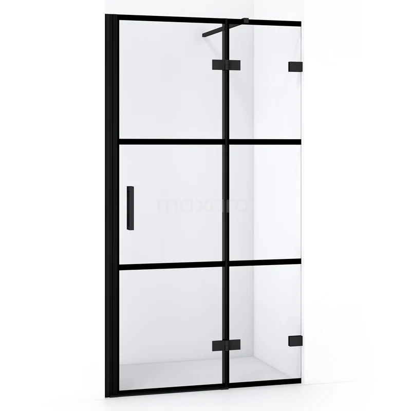 Diamond Shower door | 100 cm Matte black Clear with 4 black stripes Pivot door DDB22462128MB
