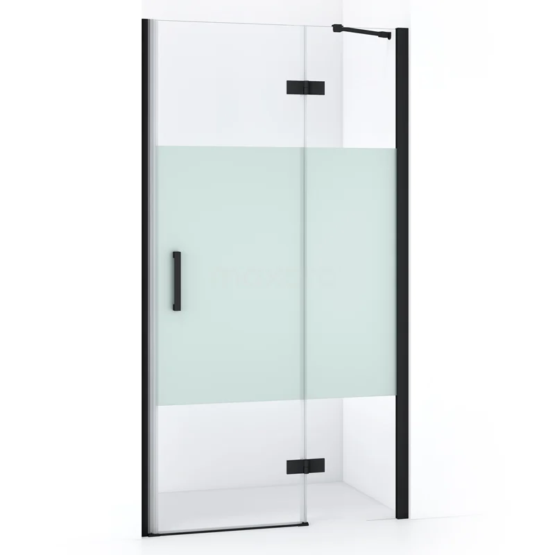 Duschtür Diamond 90cm aus klarem Sicherheitsglas mit mattem Streifen Matt Schwarz DDB22362213MB Duschtür mit Klarglas und mattem Mittelteil, schwarzem Rahmen und Haltegriff, ideal für modernen Badezimmerstil.