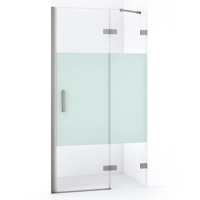 Diamond Duschtür | 100 cm Edelstahl Klar mit matter Streifen Drehtür DDB22462223BR Glasene Duschtür mit matt weißem Streifen, rostfreien Scharnieren und Haltegriff, ideal für moderne Badezimmerstile.