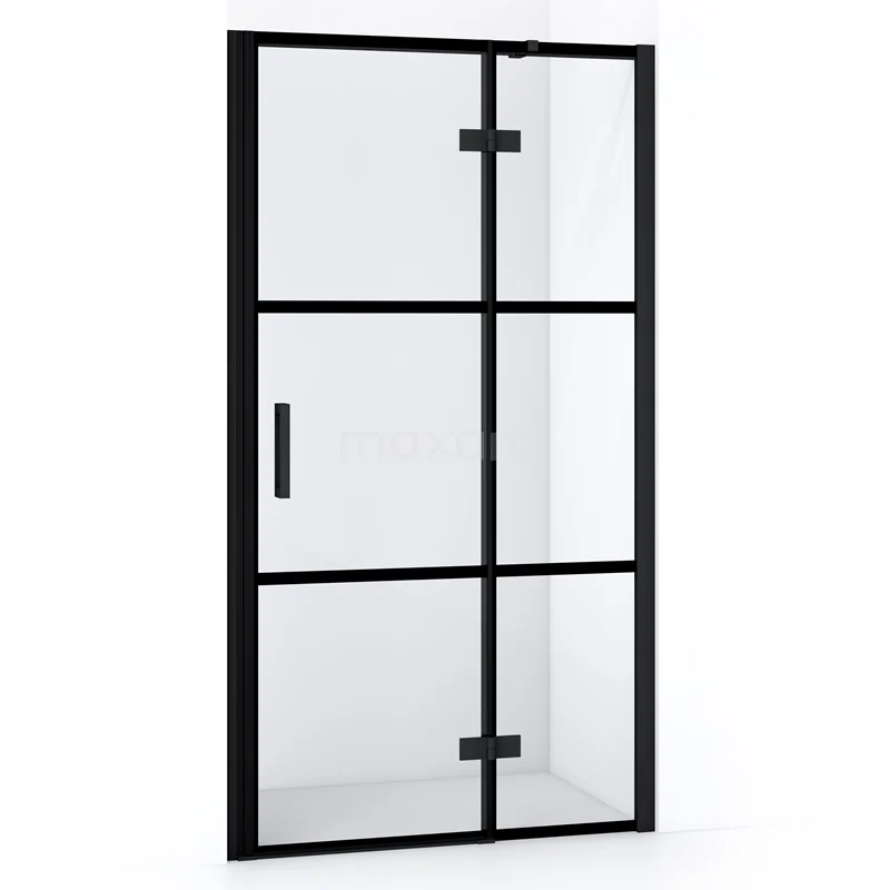 Diamond Shower door | 90 cm Matte black Clear with 4 black stripes Pivot door DDB22362318MB