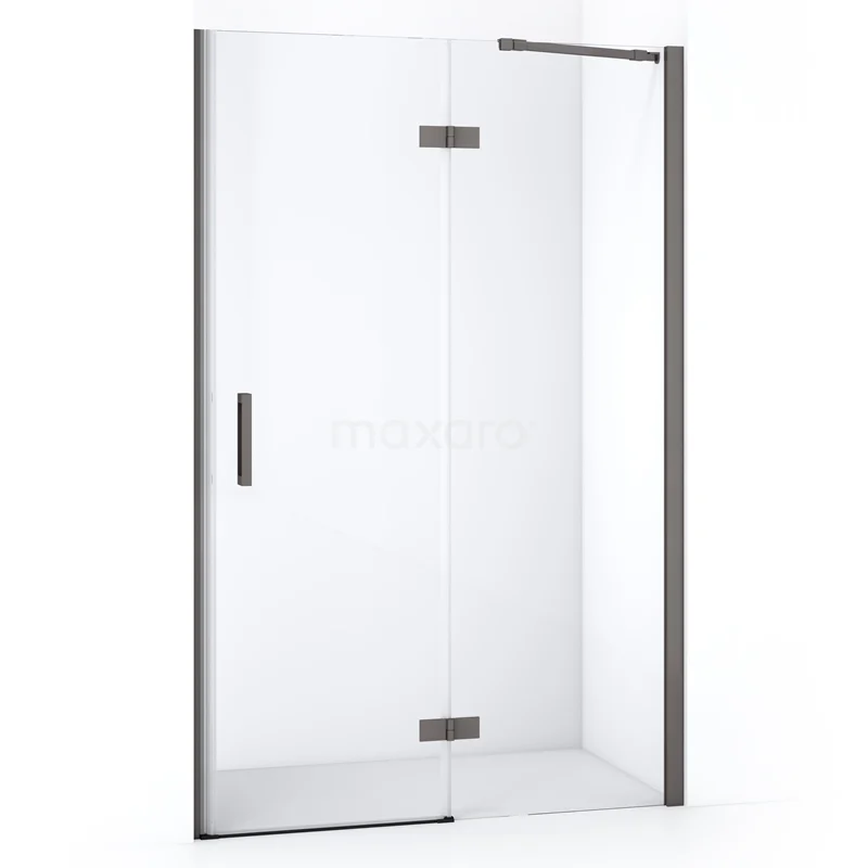 Sleek glass shower door with matte black details, ideal for modern bathrooms.