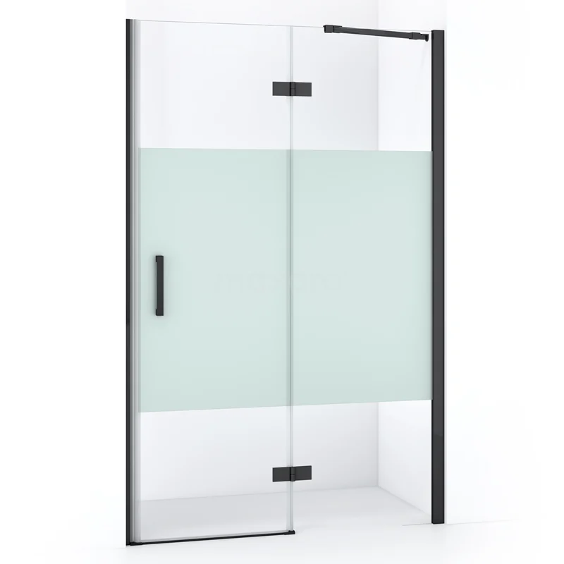 Diamond Shower door | 110 cm Black chrome Clear with matt strip Pivot door DDB22651213BCN