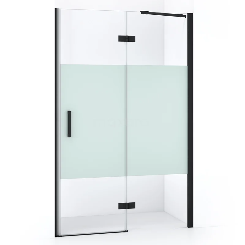 Duschtür Diamond 120cm aus klarem Sicherheitsglas mit mattem Streifen Matt Schwarz DDB22661213MB Duschwand mit Schwarz Rahmen, teilweise Mattglas, modernes Design, ideal für eine stilvolle Badezimmergestaltung.