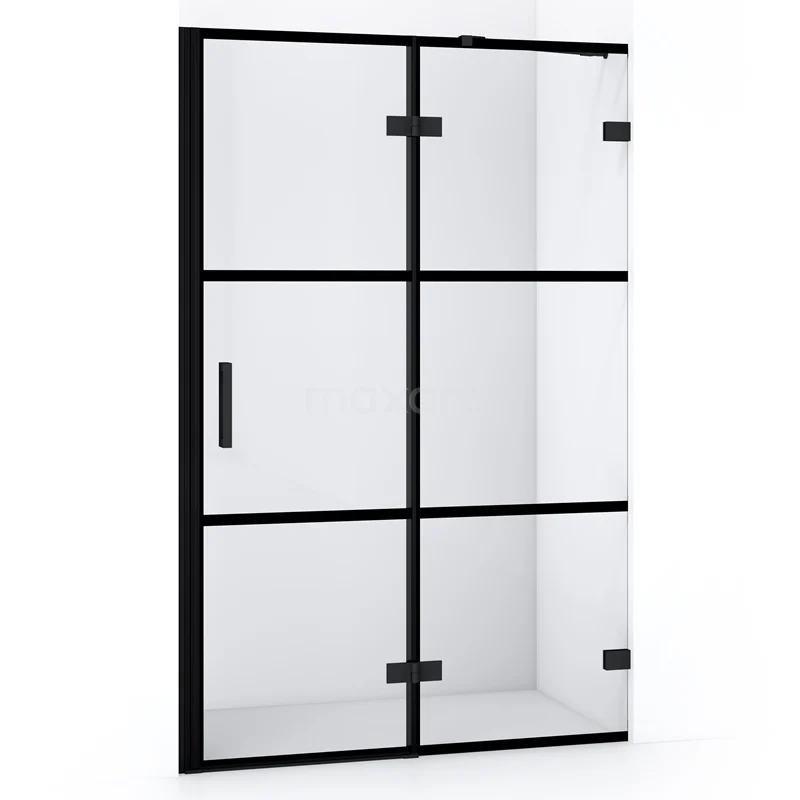 Diamond Shower door | 120 cm Matte black Clear with 4 black stripes Pivot door DDB22661228MB