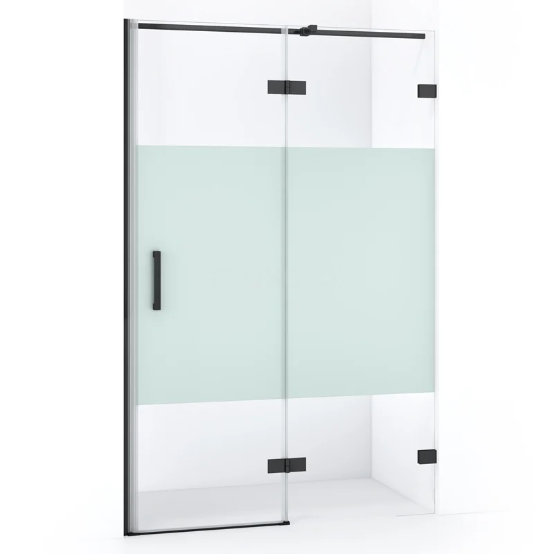 Diamond Shower door | 120 cm Black chrome Clear with matt strip Pivot door DDB22661323BC
