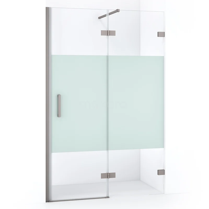 Diamant-Duschtüren DDB22652123BR Glasene Duschtür mit mattem Privatsphäre-Panel, silbernem Haltegriff und Scharnieren, modernes Design für stilvolle Badezimmergestaltung.