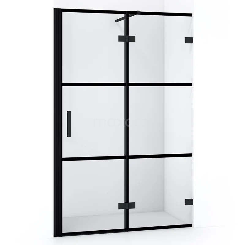 Diamond Shower door | 120 cm Matte black Clear with 4 black stripes Pivot door DDB22662128MB
