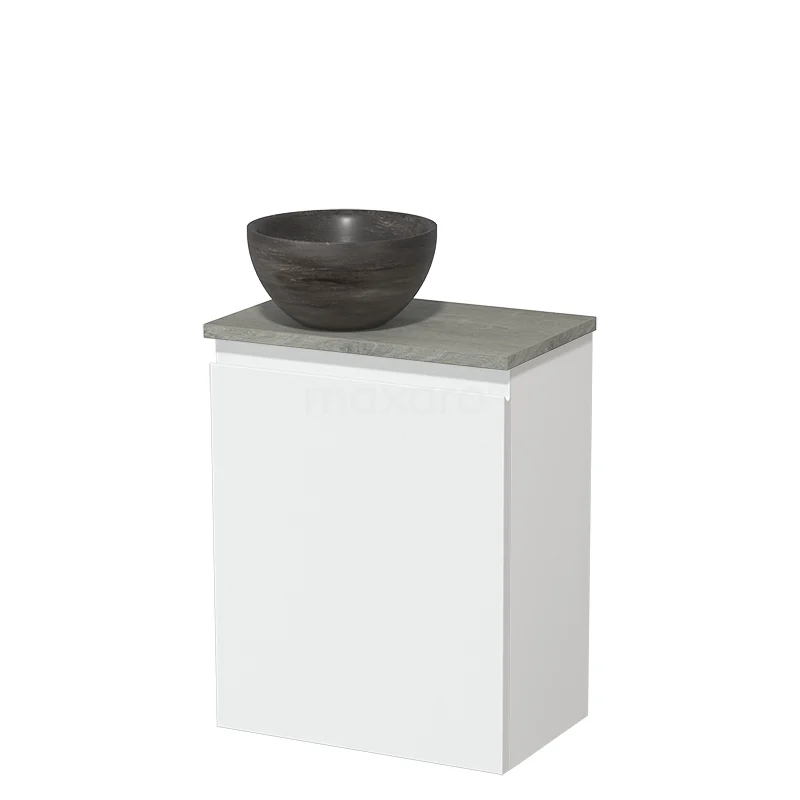 Toilet unit with wash basin | 41 cm Matte white Handleless front Blue stone Natural stone countertop wash basin Grey oak worktop TMK10-07335