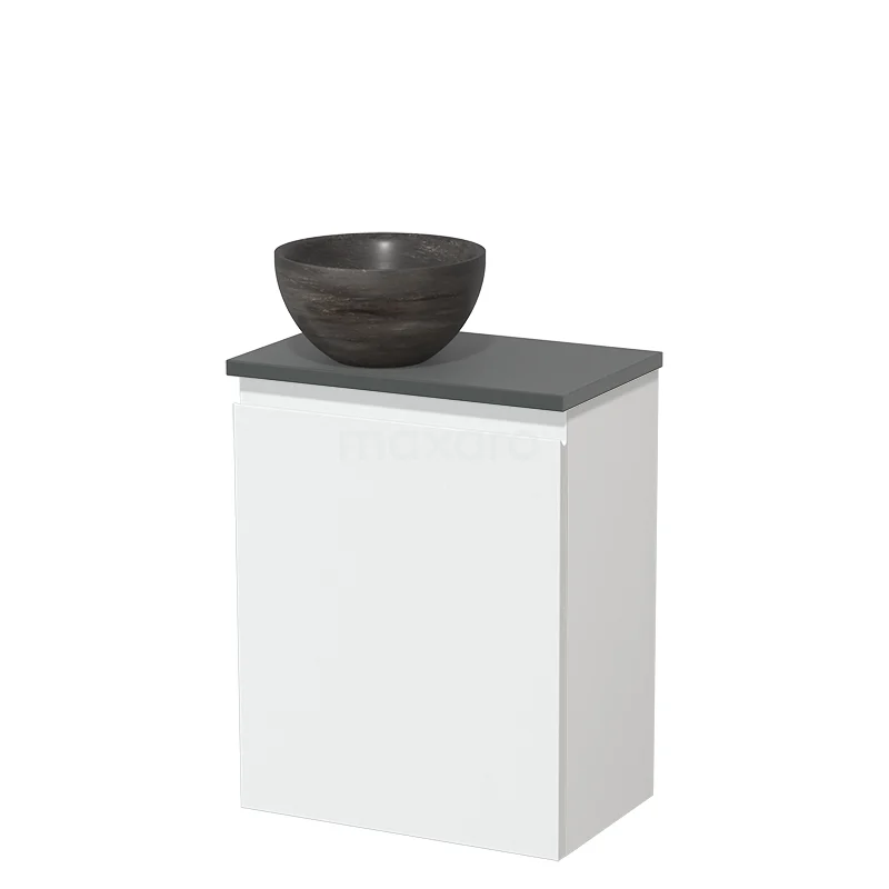 Toilet unit with wash basin | 41 cm Matte white Handleless front Blue stone Natural stone countertop wash basin Dark grey worktop TMK10-07602