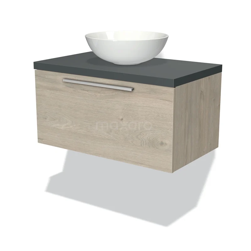 Modulo Plato Vanity units for countertop basin | 80 cm Light grey oak Flat front Dark grey worktop 1 drawer BMK11-01203