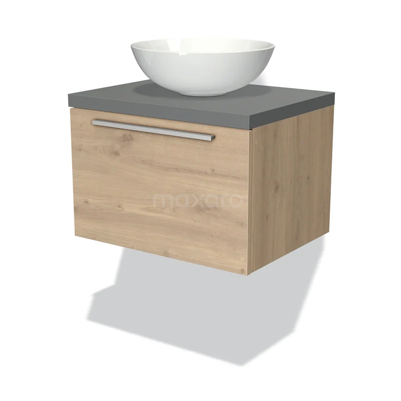 Modulo Plato Vanity units for countertop basin | 60 cm Light brown oak Flat front Mid grey worktop 1 drawer BMK11-01275