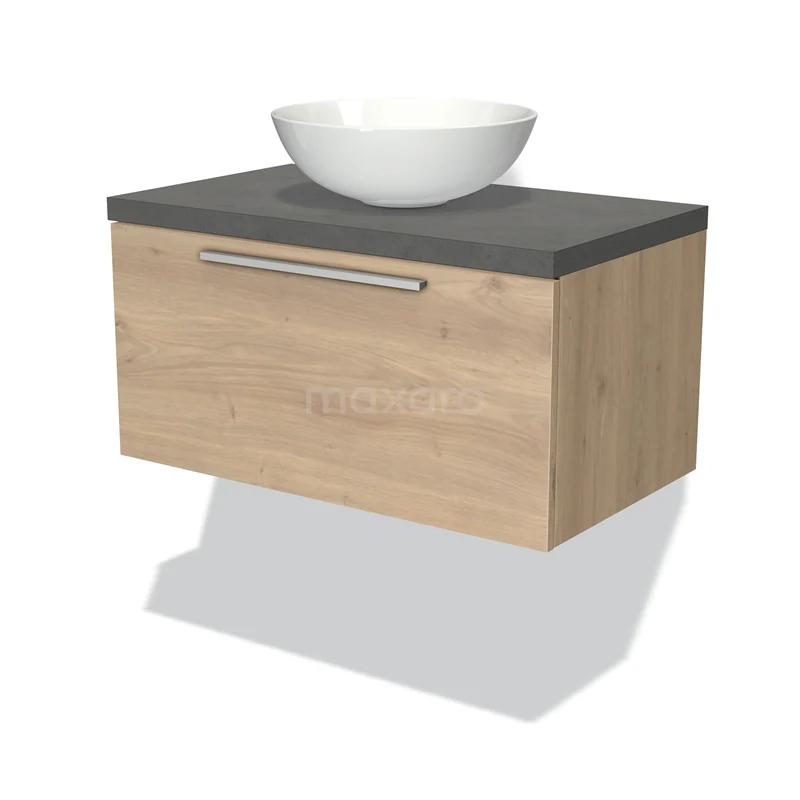 Modulo Plato Vanity units for countertop basin | 80 cm Light brown oak Flat front Dark grey concrete worktop 1 drawer BMK11-01323